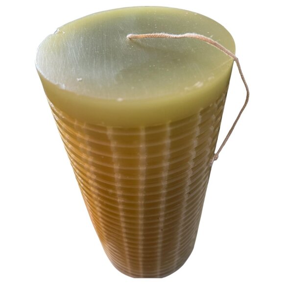 SET: Pier 1 Large Textured Pillar Candle w/ Brass-Toned Holder 8.25" tall x 4" d - Picture 5 of 13